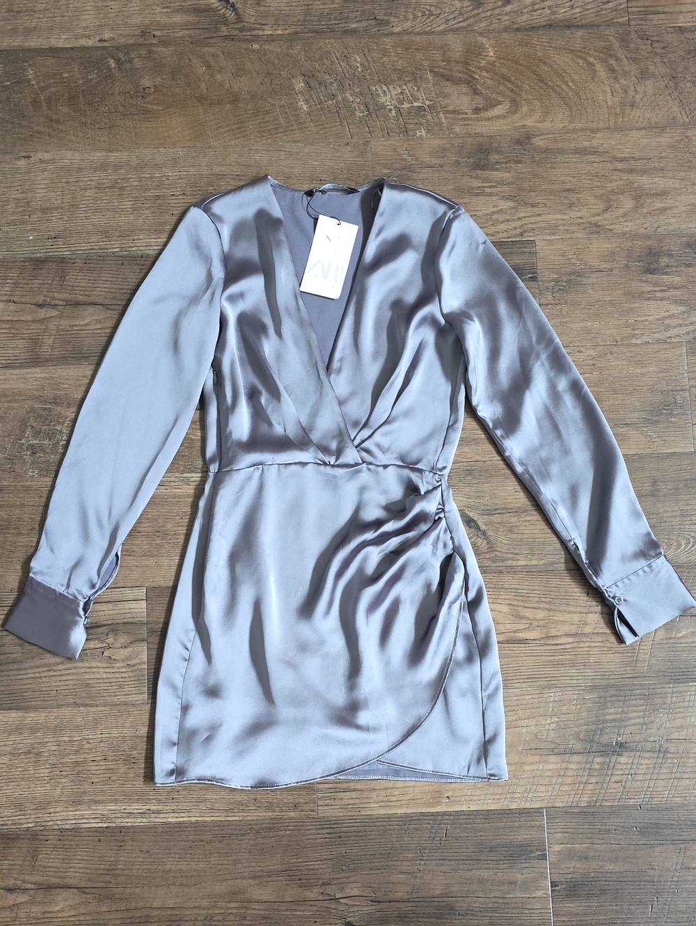ZARA Satin Wrap Silver Gray Mini Dress